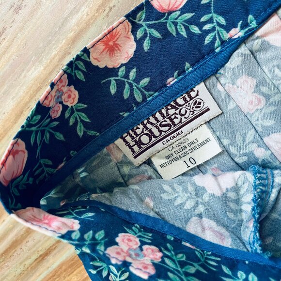 Heritage House Blue Floral Maxi Skirt Pleated Vintage 80s Made in Canada - Picture 3 of 5